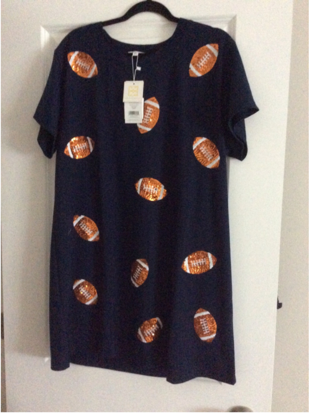 Women's MARY SQUARE Navy & Orange Football Sequin Mini Dress L